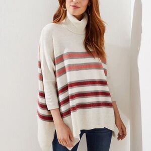 LOFT Striped Turtleneck Poncho Sweater